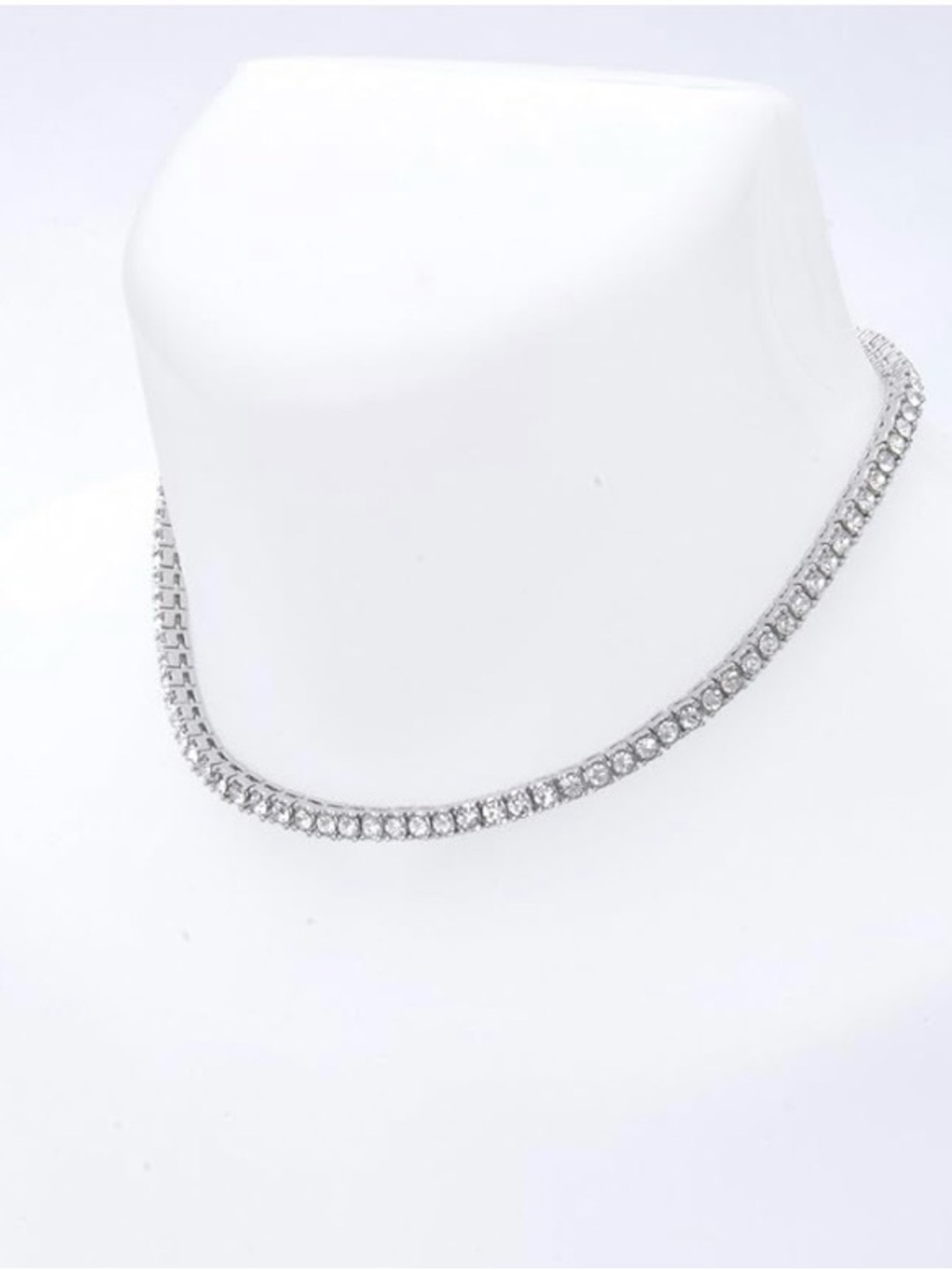 Classic 14k White Gold Plated 3MM CZ Tennis Necklace - 17” & Secure Safety Clasp - Picture 6 of 8